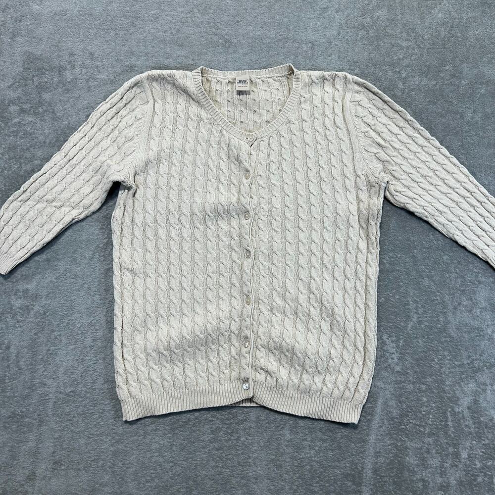 Vintage High Sierra Button Up Cardigan Sweater Womens‎ Medium Cable Knit Cotton